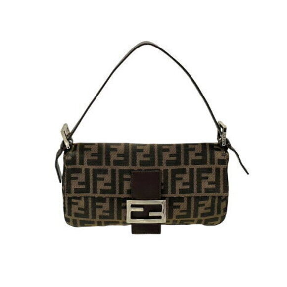 Fendi Handbags - FENDI Mamma Bucket Hobo Shoulder Bag Zucca Canvas Leather Brown